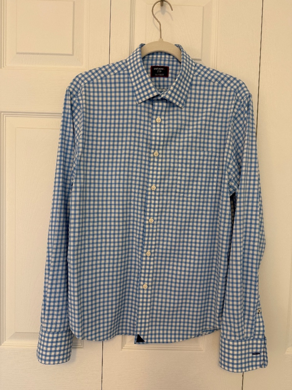 UNTUCKit Performance Blue Gingham Stretch Shirt Regular Fit Small